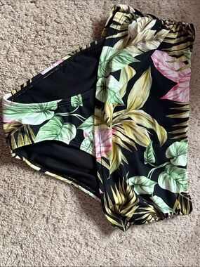 Lands' End Black Tropical Leaf Print Bikini Bottoms